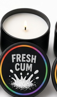 Fresh Cum candle in a black tin